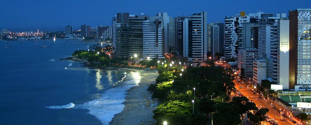 The coast of Fortaleza at night time. 