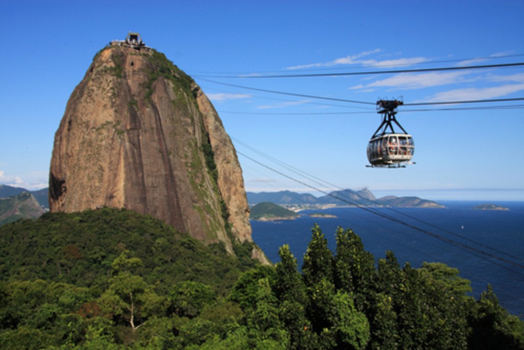 Cable car going to Pao de Acucar or sugarloaf mountain in English