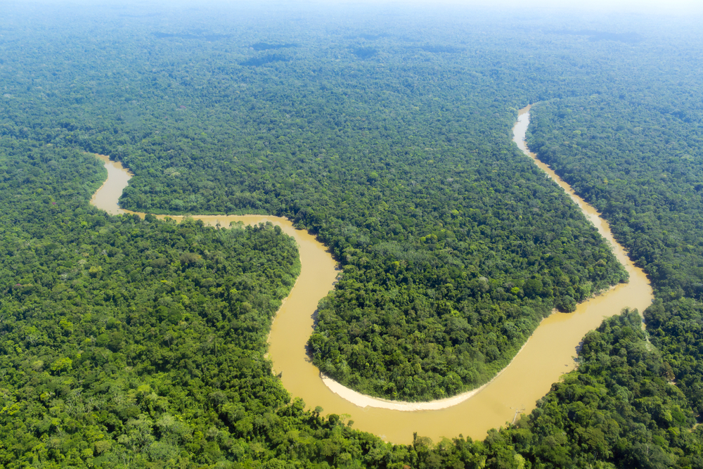Aerial shot of the Solemoes river in Brazil.