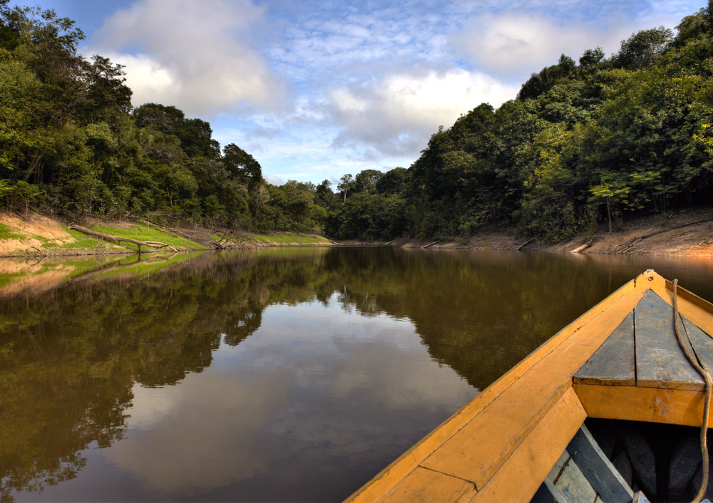 A small canoe about to head up one of the Amazon tributaries. 