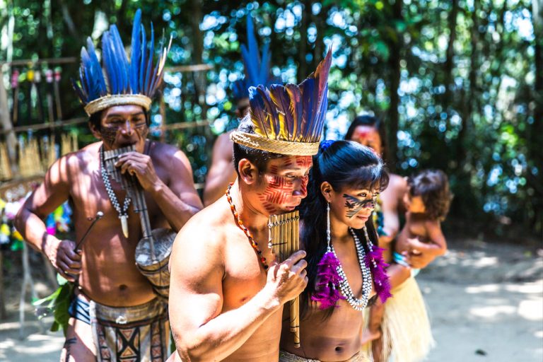 Indigenous people of the Amazon showing some of their culture. 