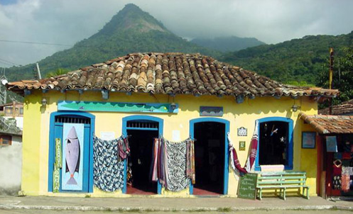 A beautifully coloured house at Ilha Grande. 