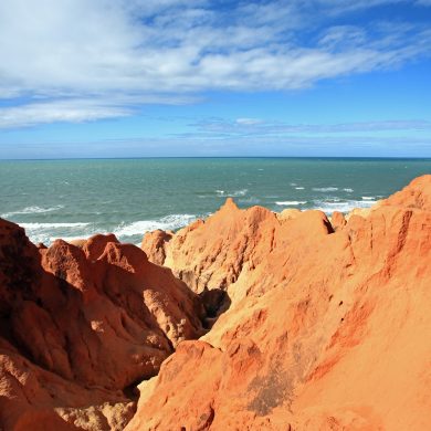 Ocher cliffs of the Nordeste coast in Brazil.