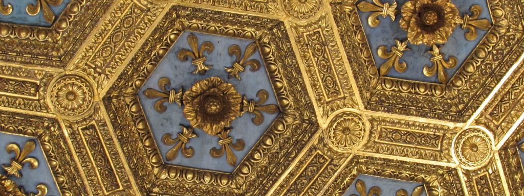 A ceiling, decorated in Baroque style, part of Brazilian culture.