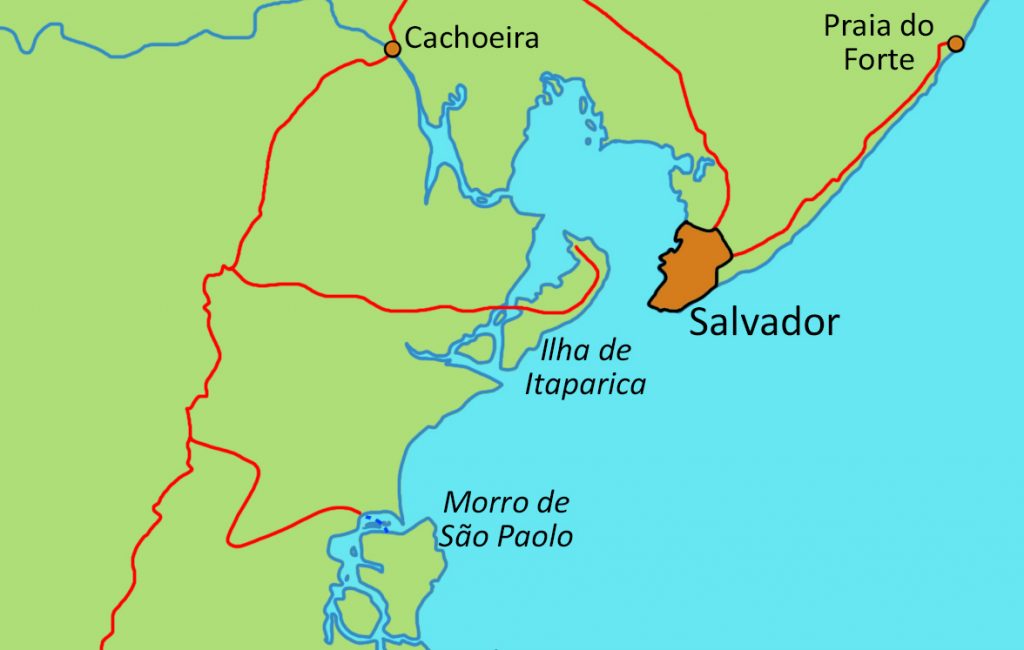 Map of the coastal region of Bahia. 