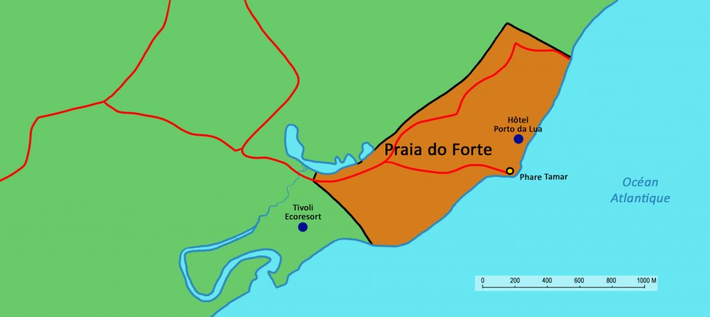 Map of Praia do Forte on the coast of Bahia. 