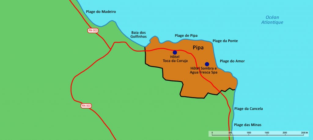 Pipa on the map of the Brazilian coast. 