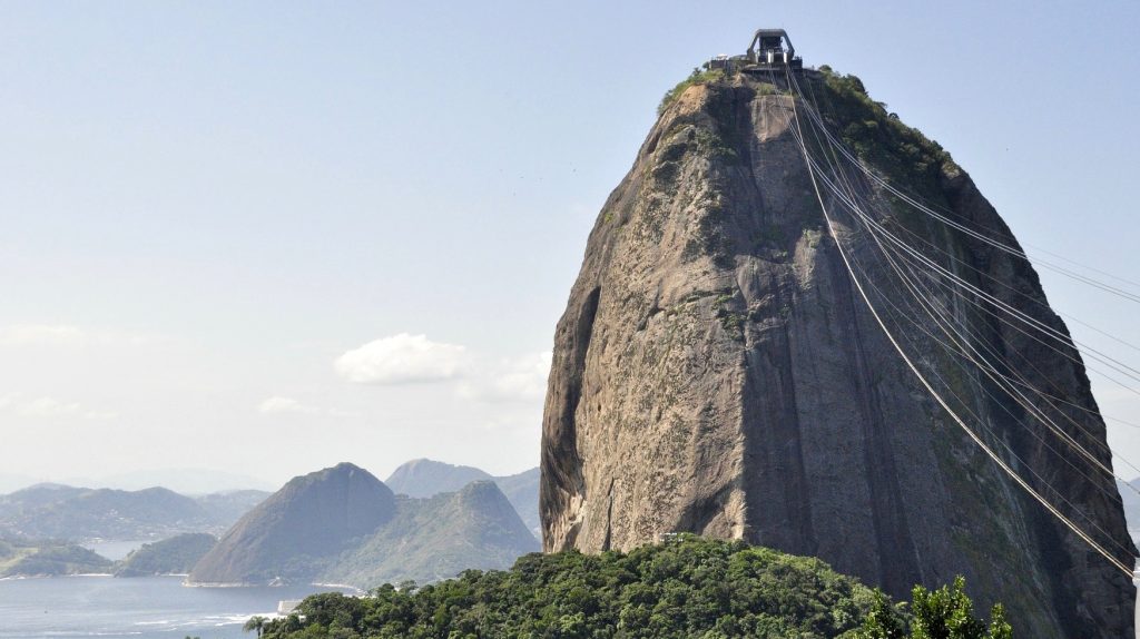 A cable car going to sugarloaf mountain in Rio de Janeiro. 