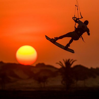 Kitesurf sunset background.