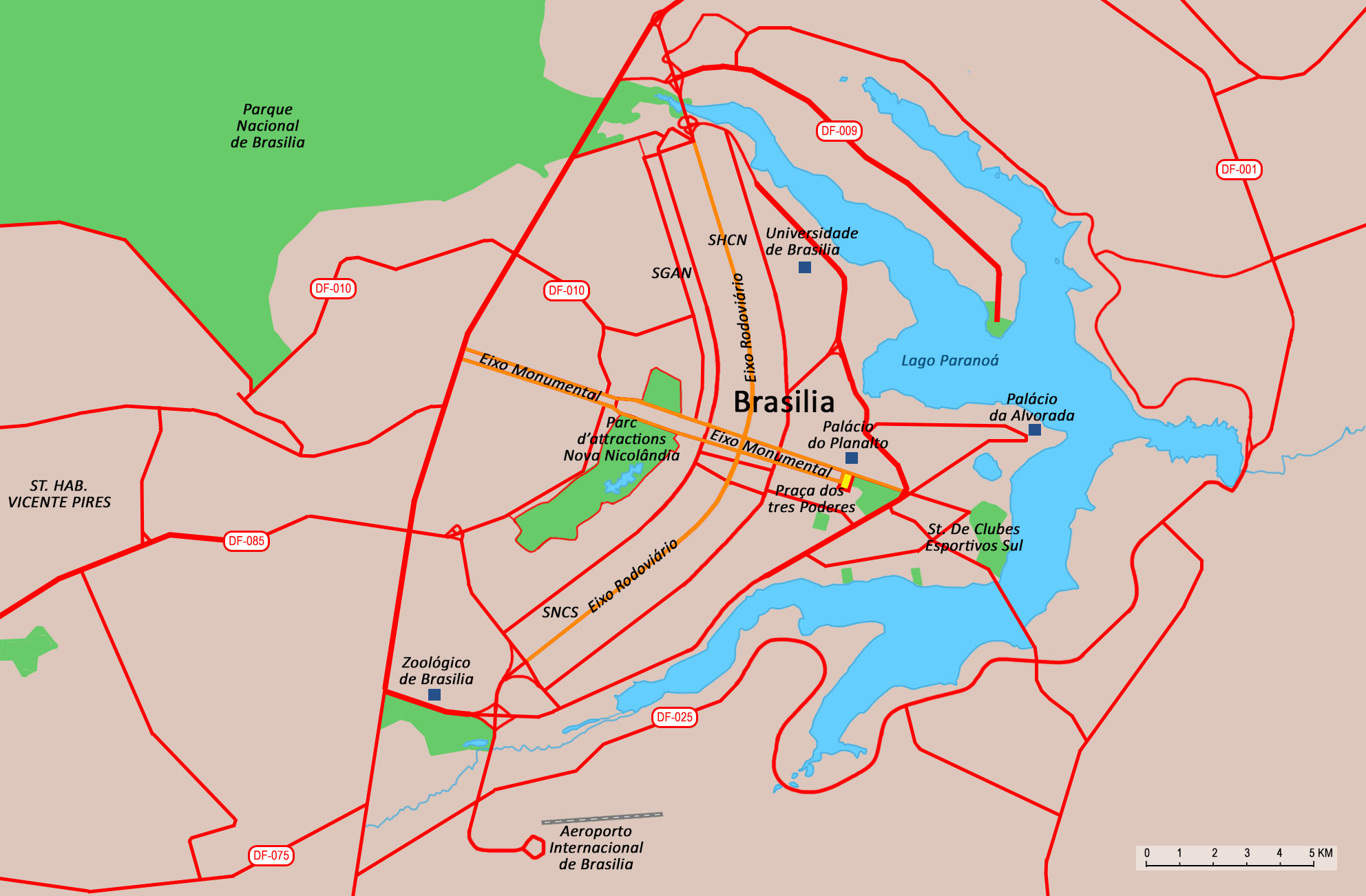 A map of the center of Brasilia.