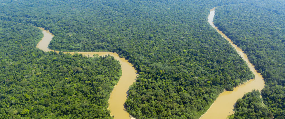 Shot from above of solimoes river in the Amazon.