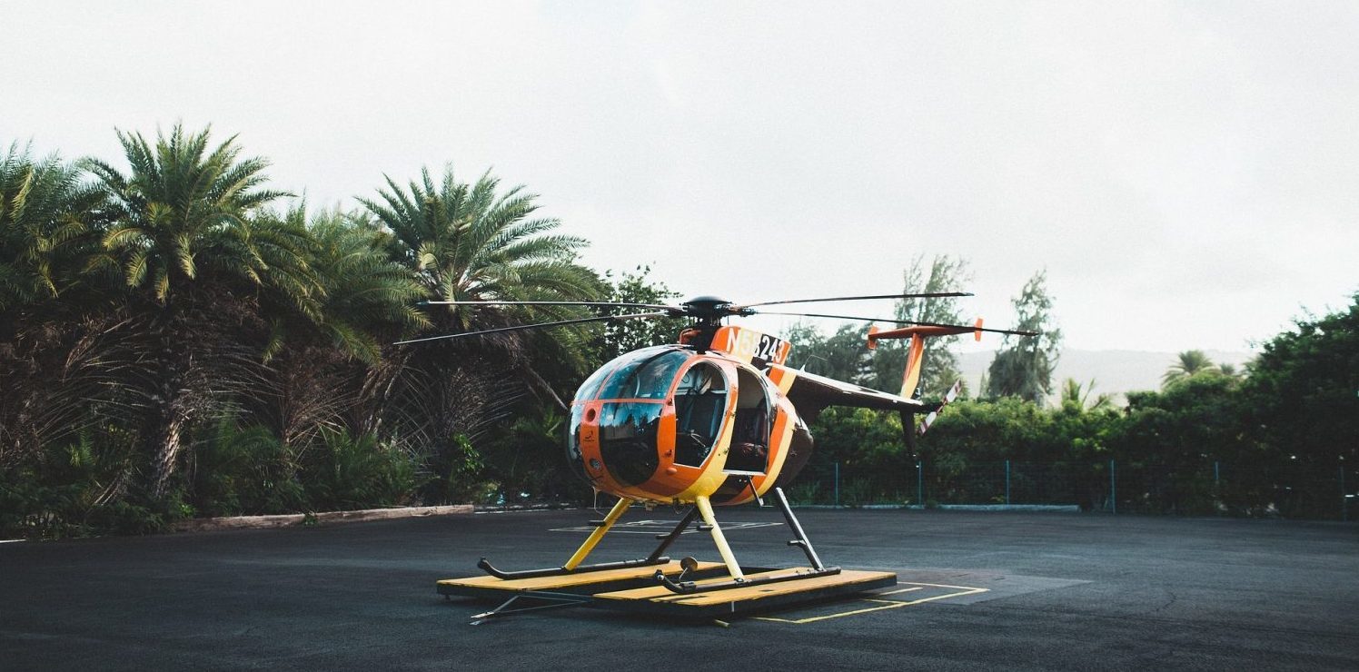 Orange helicopter in Sãõ Paulo, Brazil.