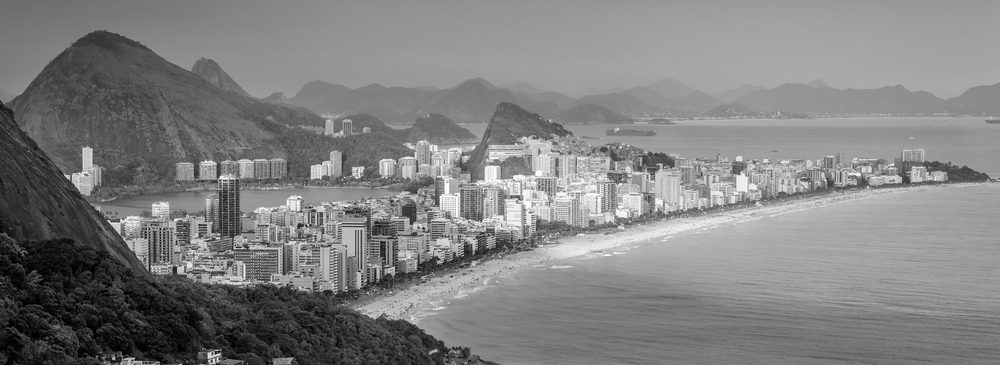 Beach in Rio from above. Black and White.
